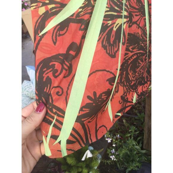 One world Womens Top Size Medium Burnout Fairy Grunge Green Brown Lace Flower - Picture 7 of 13